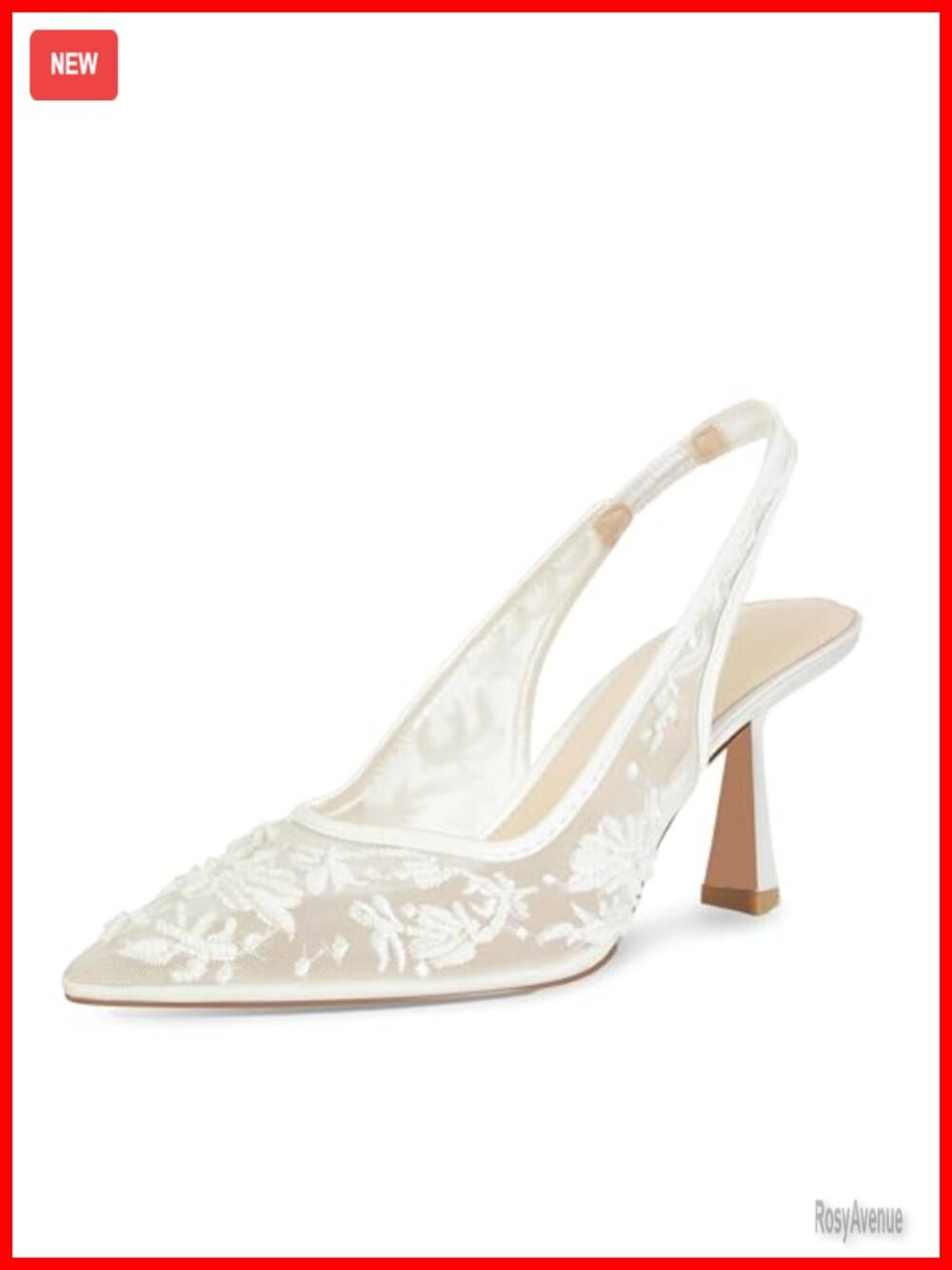 Lace Mesh Slingback Kitten Heels Pointed Toe Bridal Wedding Pumps
